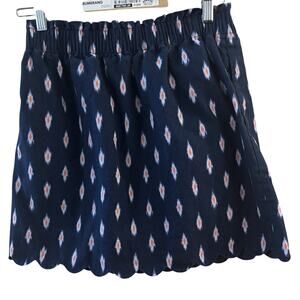 J Crew Factory Linen Cotton Blend Paper bag Skirt Sz 4 Scalloped Hem Blue Ikat